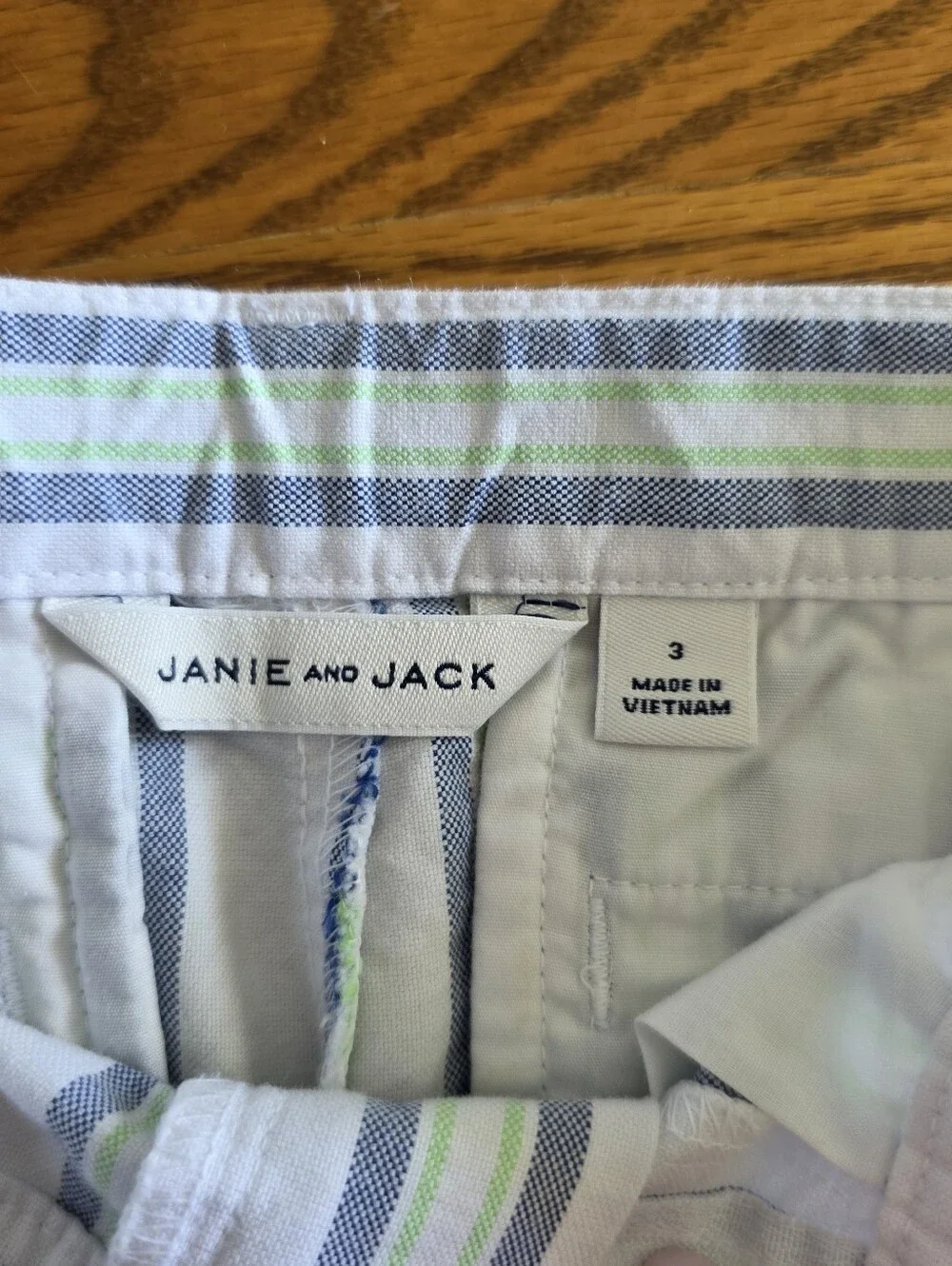 Janie and Jack White Shorts With Light Blue And Green Striped Kids